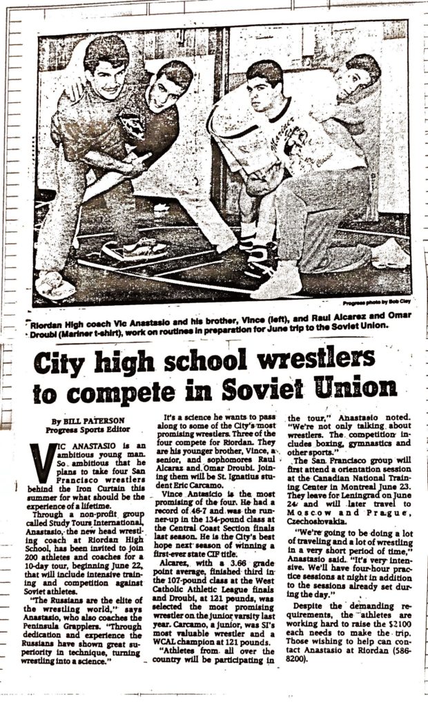 Coach Vic Anastasio takes Riordan Wrestlers to the Soviet Union during the Cold War.   